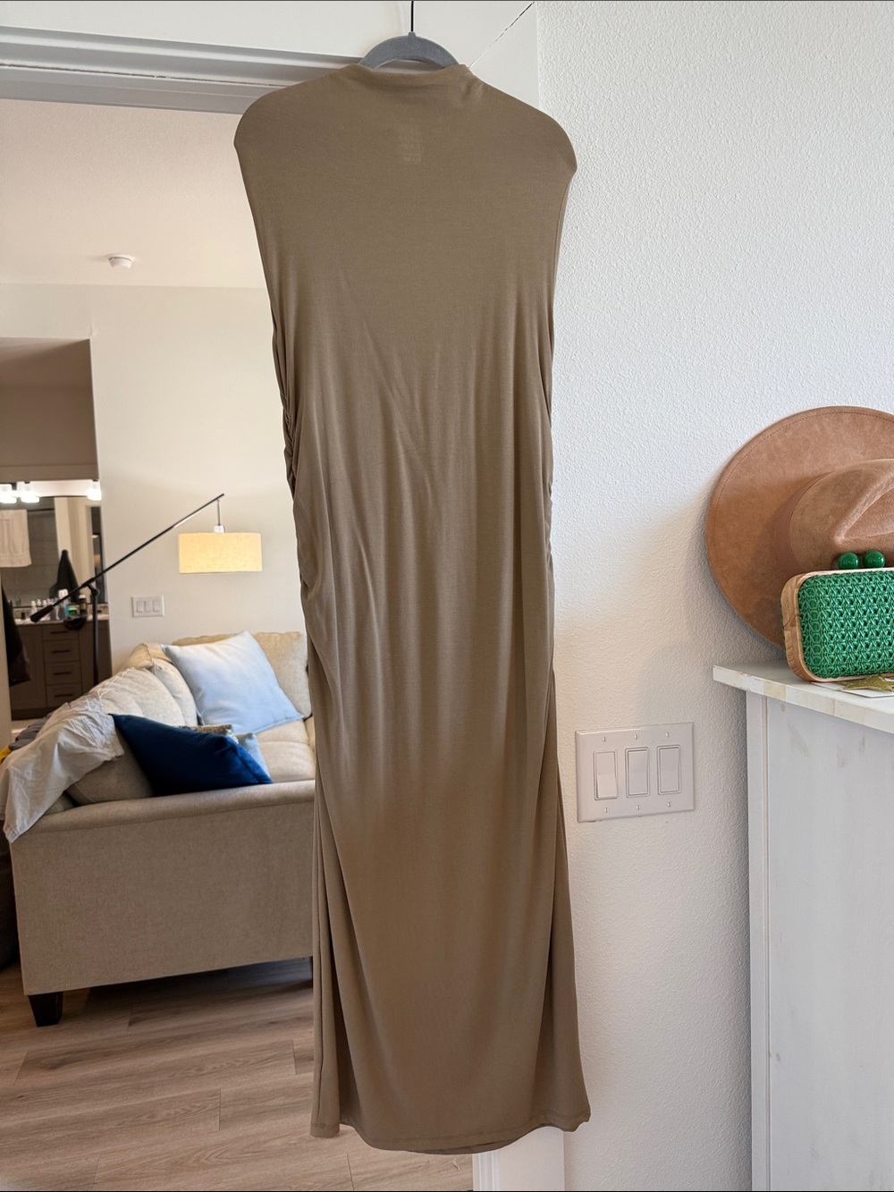 Never worn! Sleeveless Olive/Taupe Maxi Dress - Picture 5 of 5